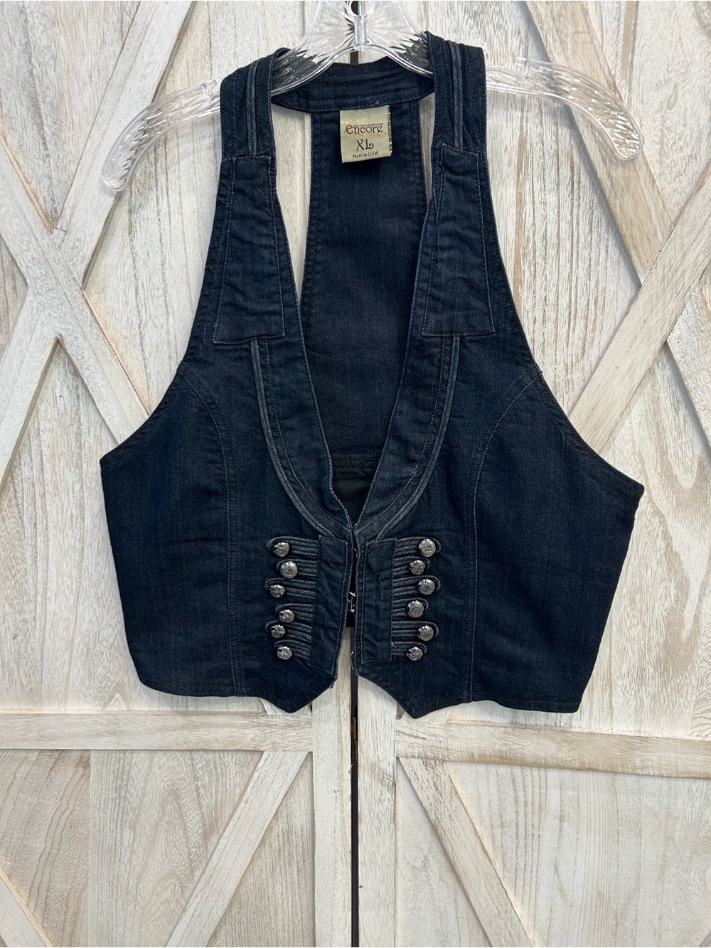 Encore Jeans Black Denim Vest with Button Front